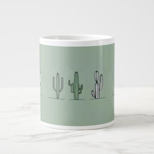 Minimalist Cactus Line Art Mug ジャンボコーヒーマグカップ (正面)