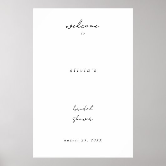 Minimalist Calligraphy Bridal Shower Welcome ポスター (正面)