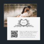 Minimalist Calligraphy Crest monogram QR Code Boho 出欠カード<br><div class="desc">This elegant QR code RSVP card features refined calligraphy and classic typography in a clean, minimalist layout. The delicate botanical crest monogram adds a timeless romantic detail while maintaining a chic and sophisticated aesthetic. Guests can simply scan the QR code to access your wedding website and confirm attendance, making responses...</div>