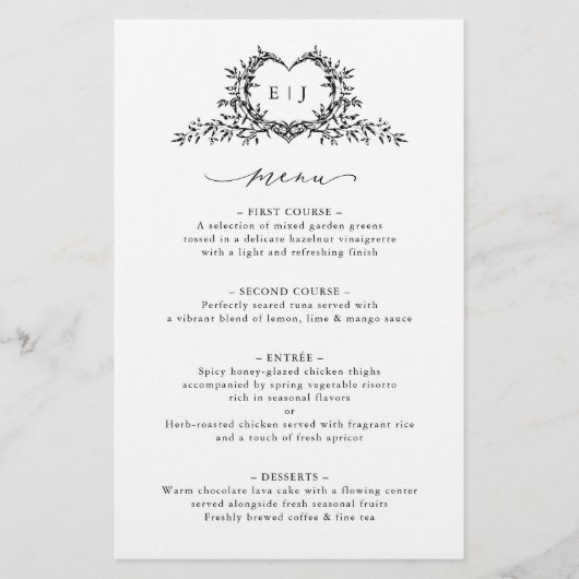 Minimalist Calligraphy Crest monogram Wedding Menu (正面)