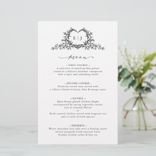 Minimalist Calligraphy Crest monogram Wedding Menu (スタンド正面)