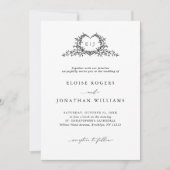 Minimalist Calligraphy Crest QR Code Chic Wedding 招待状 (正面)