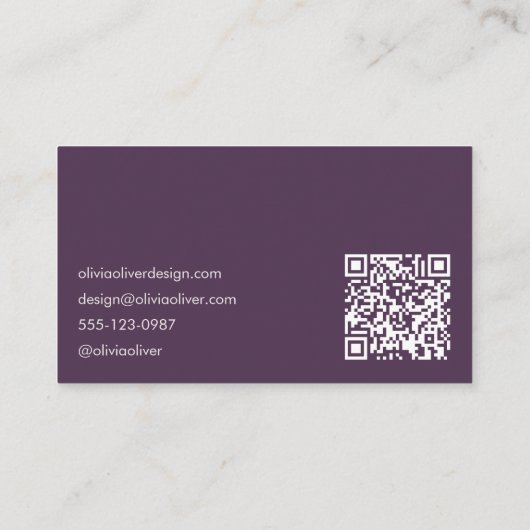 Minimalist Calligraphy Dark Purple Modern QR Code 名刺 (裏面)