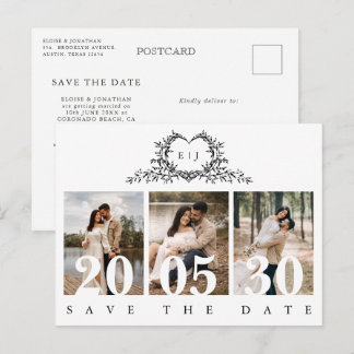 Minimalist Calligraphy monogram Save the Date ポストカード