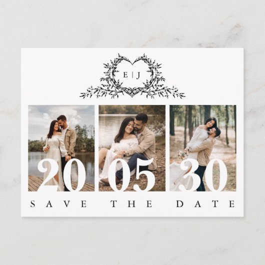 Minimalist Calligraphy monogram Save the Date ポストカード (正面)