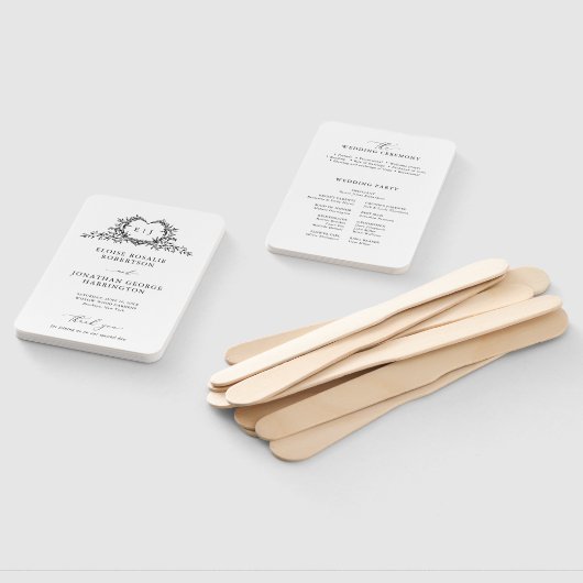 Minimalist Calligraphy monogram Wedding Program ハンドファン (組立なし)