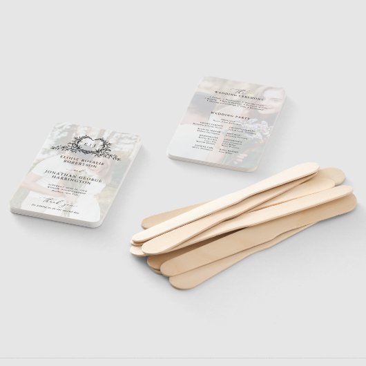 Minimalist Calligraphy monogram Wedding Program ハンドファン (組立なし)