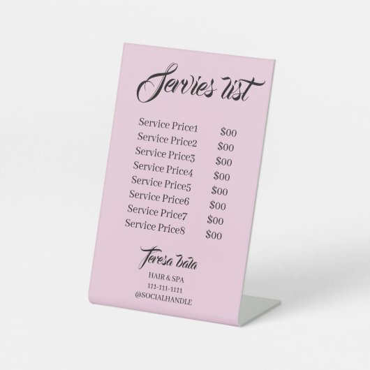 Minimalist Calligraphy Price List Service Display  台座サイン (正面)