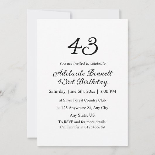 Minimalist calligraphy text birthday party 招待状 (裏面)