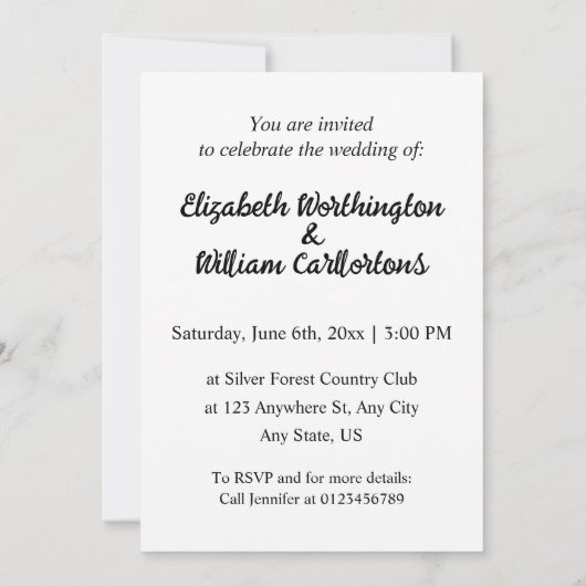 Minimalist calligraphy text invitation 招待状 (裏面)