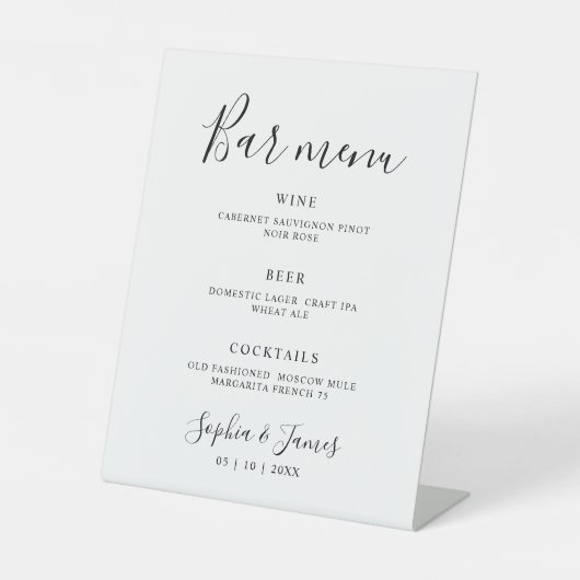 Minimalist Calligraphy  Wedding Bar Menu Sign 台座サイン (正面)