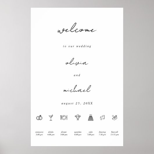 Minimalist Calligraphy Wedding Welcome Poster ポスター (正面)