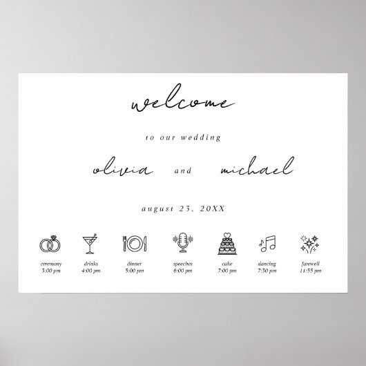 Minimalist Calligraphy Wedding Welcome Poster ポスター (正面)