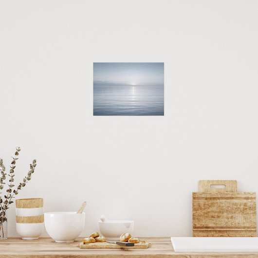 Minimalist Calm Blue Ocean Horizon Sun Reflection  ポスター (キッチン)