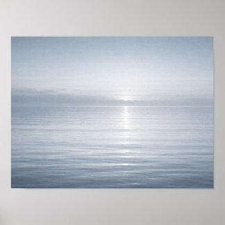 Minimalist Calm Blue Ocean Horizon Sun Reflection ポスター
