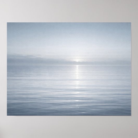 Minimalist Calm Blue Ocean Horizon Sun Reflection ポスター (正面)