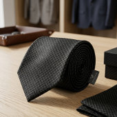 Minimalist Carbon Black Micro-Grid Geometric ネクタイ