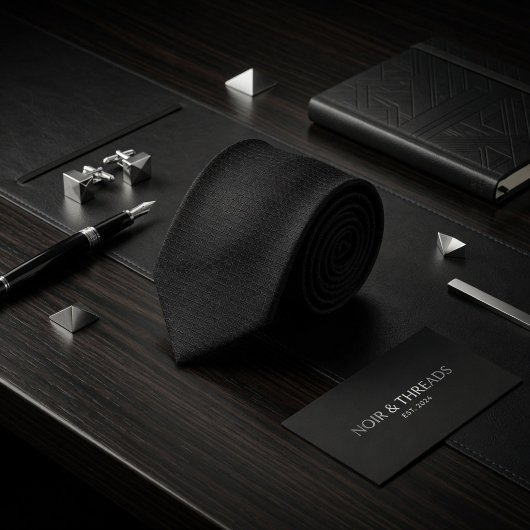 Minimalist Carbon Black Micro-Grid Geometric ネクタイ