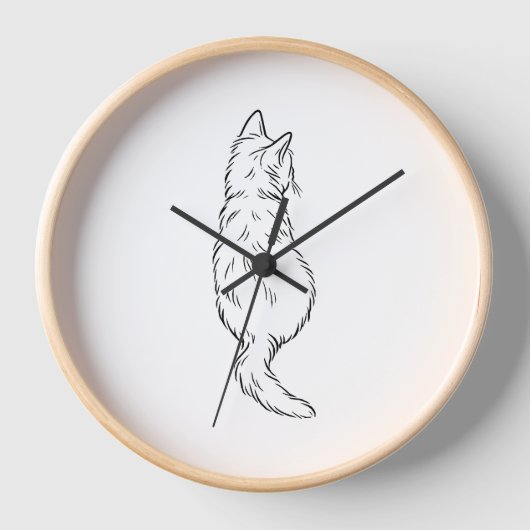 Minimalist Cat Back View Line Art Wall Clock 壁時計 (正面)