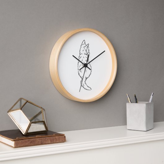Minimalist Cat Back View Line Art Wall Clock 壁時計 (オフィス)