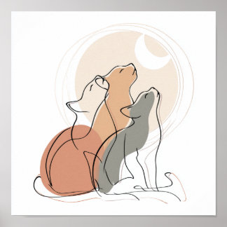 Minimalist Cat Family Line Art Poster ポスター