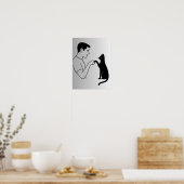 Minimalist Cat Fist Bump Line Art  ポスター (キッチン)