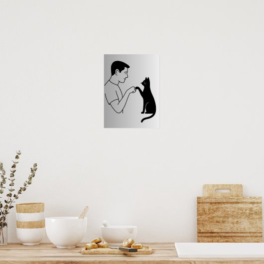Minimalist Cat Fist Bump Line Art  ポスター (キッチン)