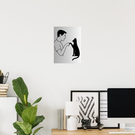 Minimalist Cat Fist Bump Line Art  ポスター (ホームオフィス)