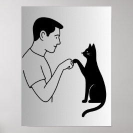 Minimalist Cat Fist Bump Line Art  ポスター