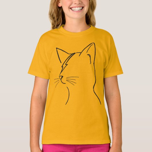 Minimalist Cat Lightning Bolt Line Art Modern Simp Tシャツ (正面)