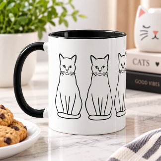 Minimalist Cat Line Art Black and White Coffee Mug マグカップ