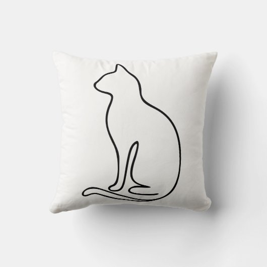 Minimalist Cat Line Art – Black Outline Silhouette クッション (裏面)