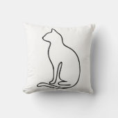 Minimalist Cat Line Art – Black Outline Silhouette クッション (正面)