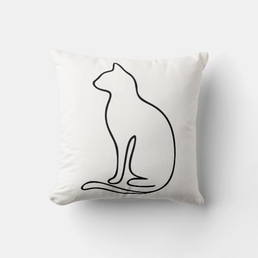 Minimalist Cat Line Art – Black Outline Silhouette クッション (正面)