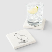 Minimalist Cat Line Art – Black Outline Silhouette ストーンコースター (横)