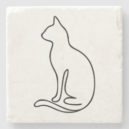 Minimalist Cat Line Art – Black Outline Silhouette ストーンコースター