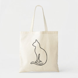 Minimalist Cat Line Art – Black Outline Silhouette トートバッグ