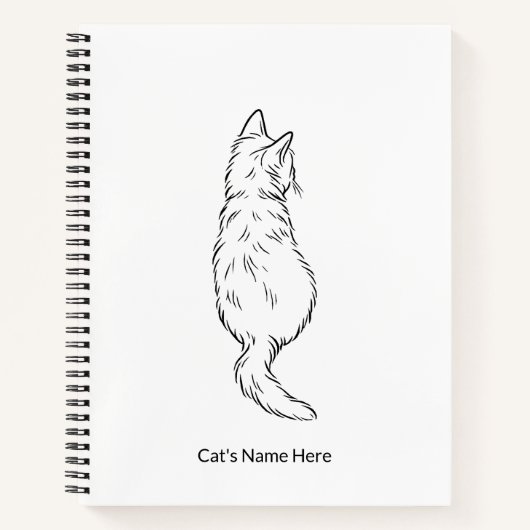 Minimalist Cat Line Art Personalized Name Notebook ノートブック (正面)