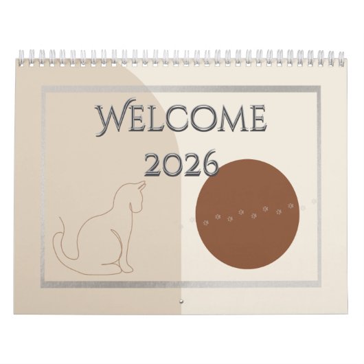 Minimalist Cat-Themed 2026 Desk Calendar Template カレンダー (カバー)