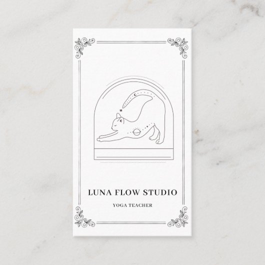 Minimalist Cat Yoga Instructor Card with QR Code 名刺 (正面)