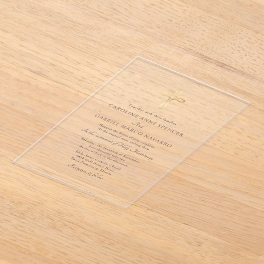 Minimalist Catholic Mass Wedding アクリル招待状 (レイダウン)