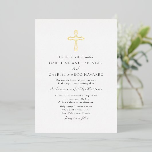 Minimalist Catholic Mass Wedding 箔招待状 (立ち正面)
