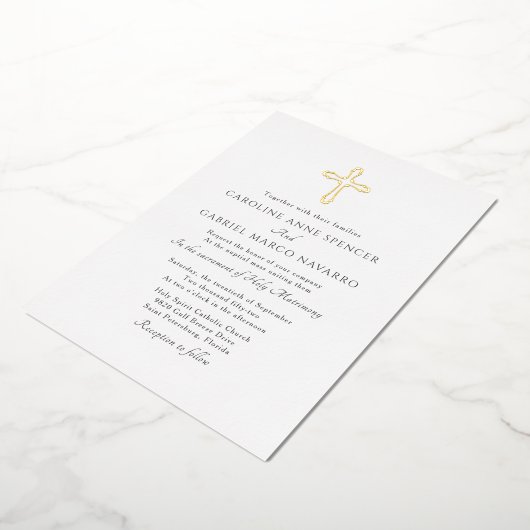 Minimalist Catholic Mass Wedding 箔招待状 (回転した状態)