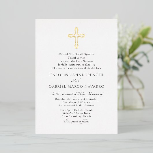 Minimalist Catholic Mass Wedding 箔招待状 (立ち正面)