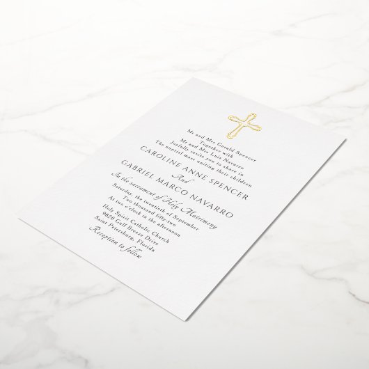 Minimalist Catholic Mass Wedding 箔招待状 (回転した状態)