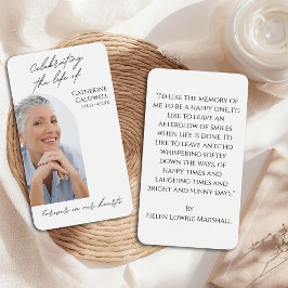 Minimalist Celebrating the Life Photo Prayer Card