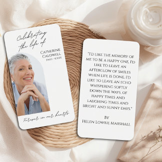 Minimalist Celebrating the Life Photo Prayer Card