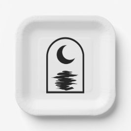 Minimalist Celestial Moon and Water ペーパープレート