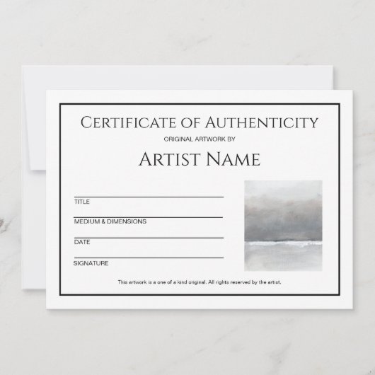 Minimalist Certificate of Authenticity Art Photo シーズンカード (正面)