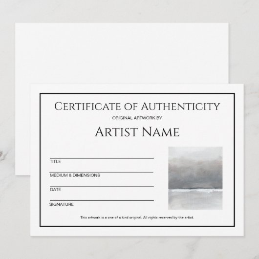 Minimalist Certificate of Authenticity Art Photo シーズンカード (正面/裏面)